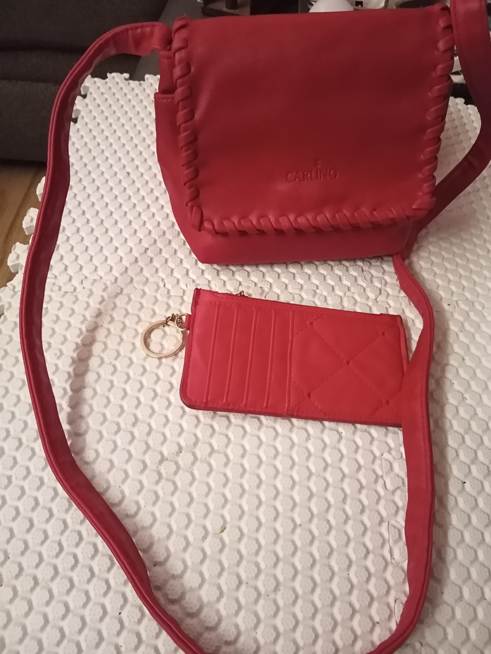 Red Crossbody Bag with Matching Card Holder